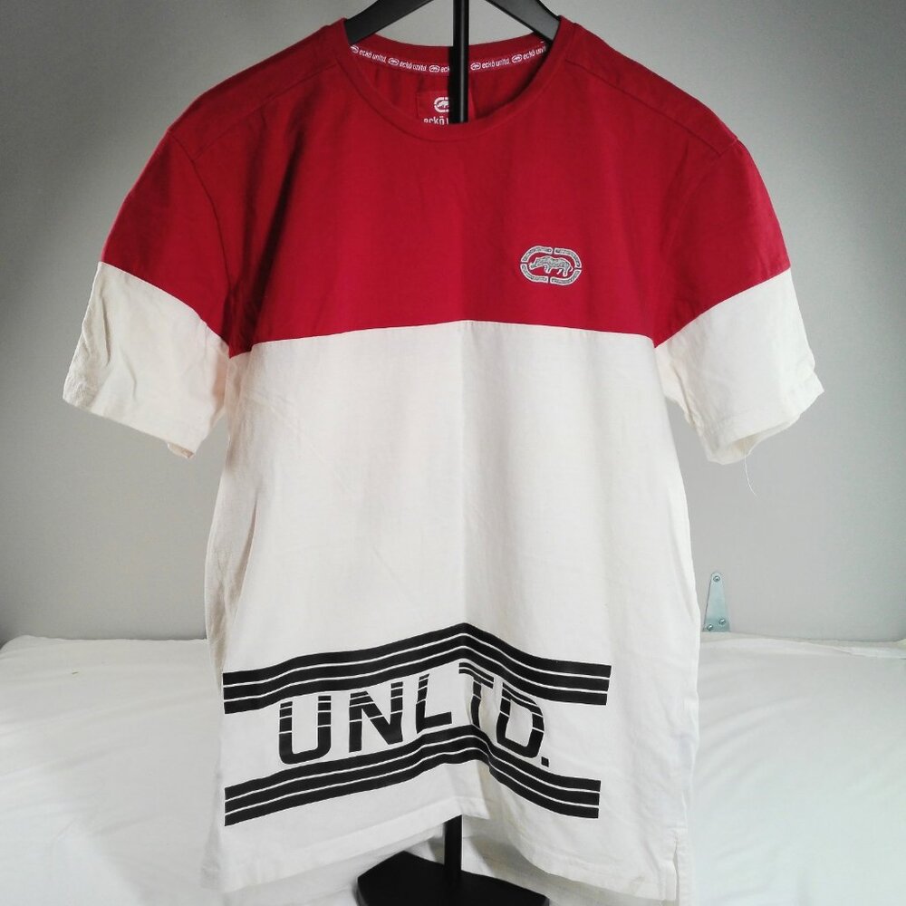 Ecko Unltd Colorblock T-Shirt Red White Black UNLTD 72 Graphic Streetwear XL